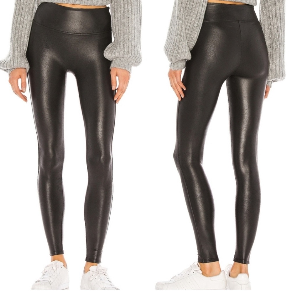 Spanx Faux Leather Black Leggings Size Large Tall